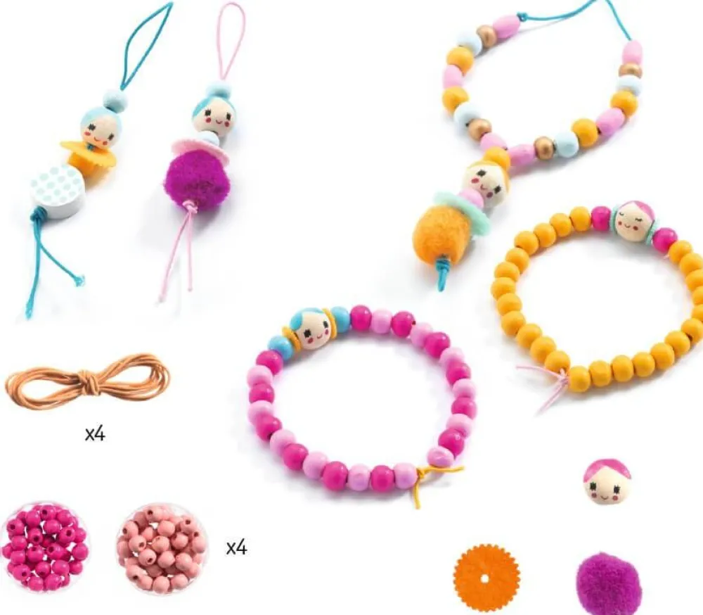 Djeco Perlas y Figuritas de Madera ·*Niños Kit De Manualidades|Juguetes Montessori
