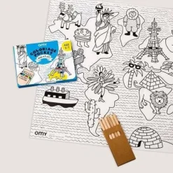 Omy Pocket Atlas para colorear + 6 lápices colores*Niños Libros Para Colorear|Libros Para Colorear