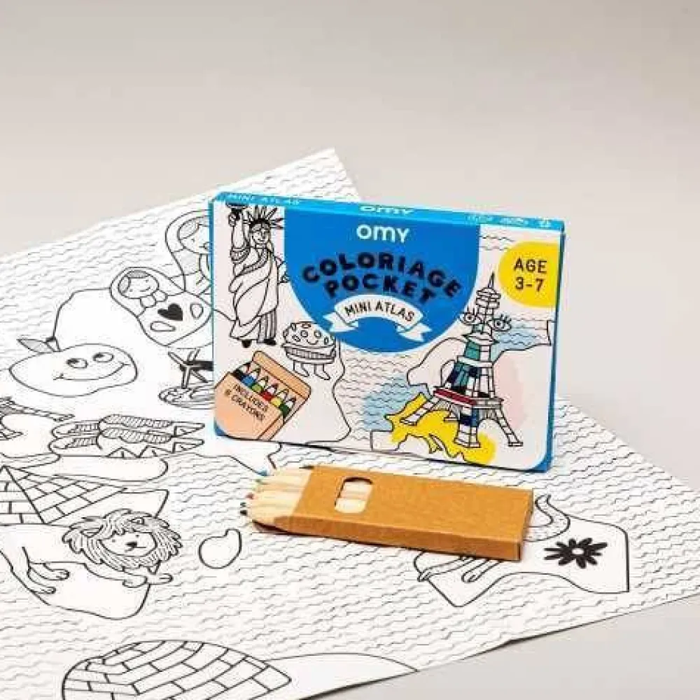 Omy Pocket Atlas para colorear + 6 lápices colores*Niños Libros Para Colorear|Libros Para Colorear