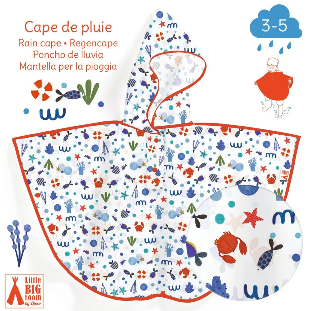 Djeco Poncho de Lluvia · Océano XS 90-110 cm*Niños Paraguas Infantiles|Ponchos De Lluvia