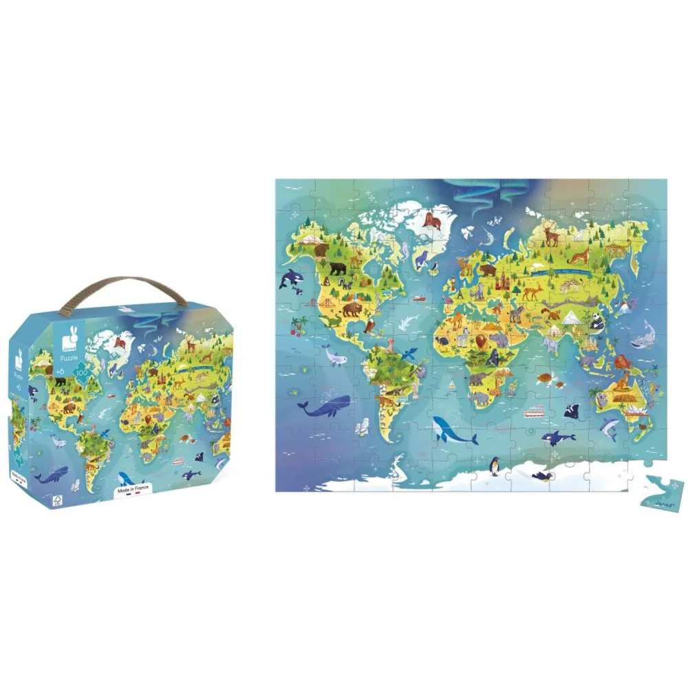 Janod Puzzle del mundo 100 piezas ·*Niños Puzzles 100 Piezas|Puzzles Janod