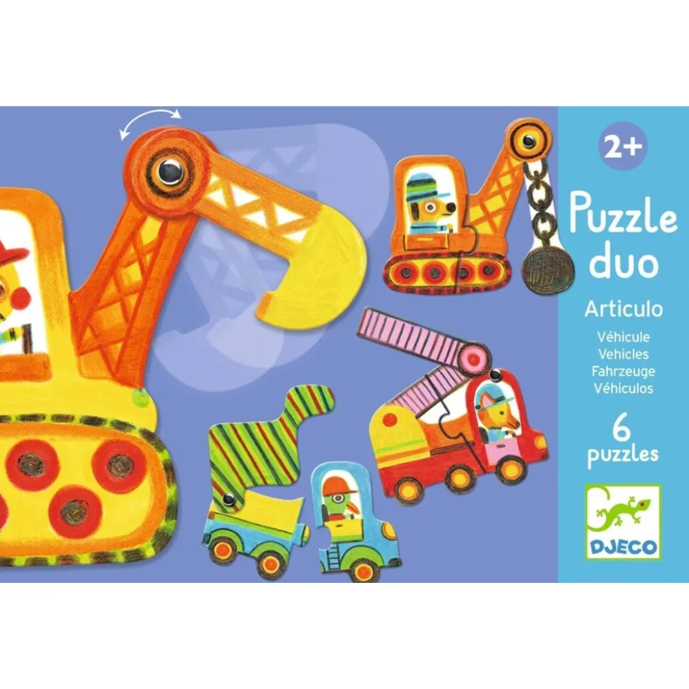 Djeco Puzzle dúo Vehículos 12 piezas ·*Niños Puzzles Djeco|Puzzles De Animales