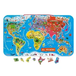 Janod Puzzle Magnético Atlas Mundial ·*Niños Puzzles 100 Piezas|Puzzles Janod