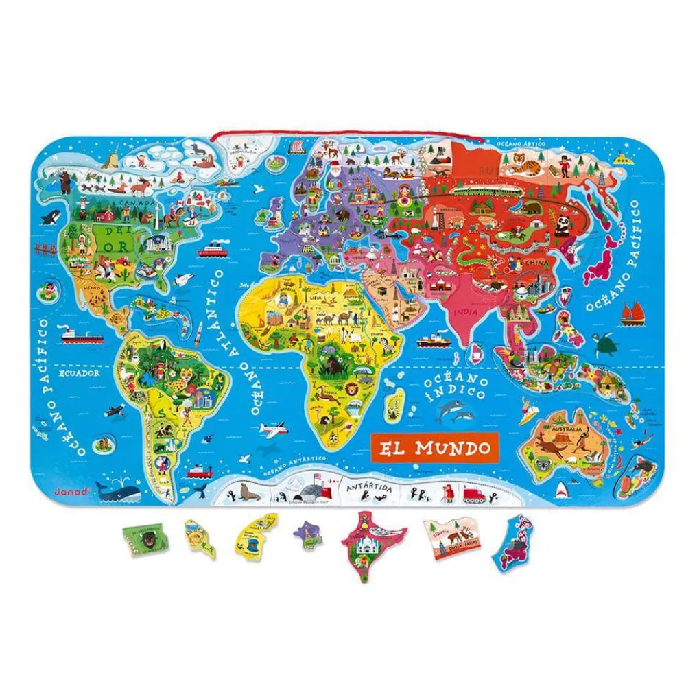 Janod Puzzle Magnético Atlas Mundial ·*Niños Puzzles 100 Piezas|Puzzles Janod
