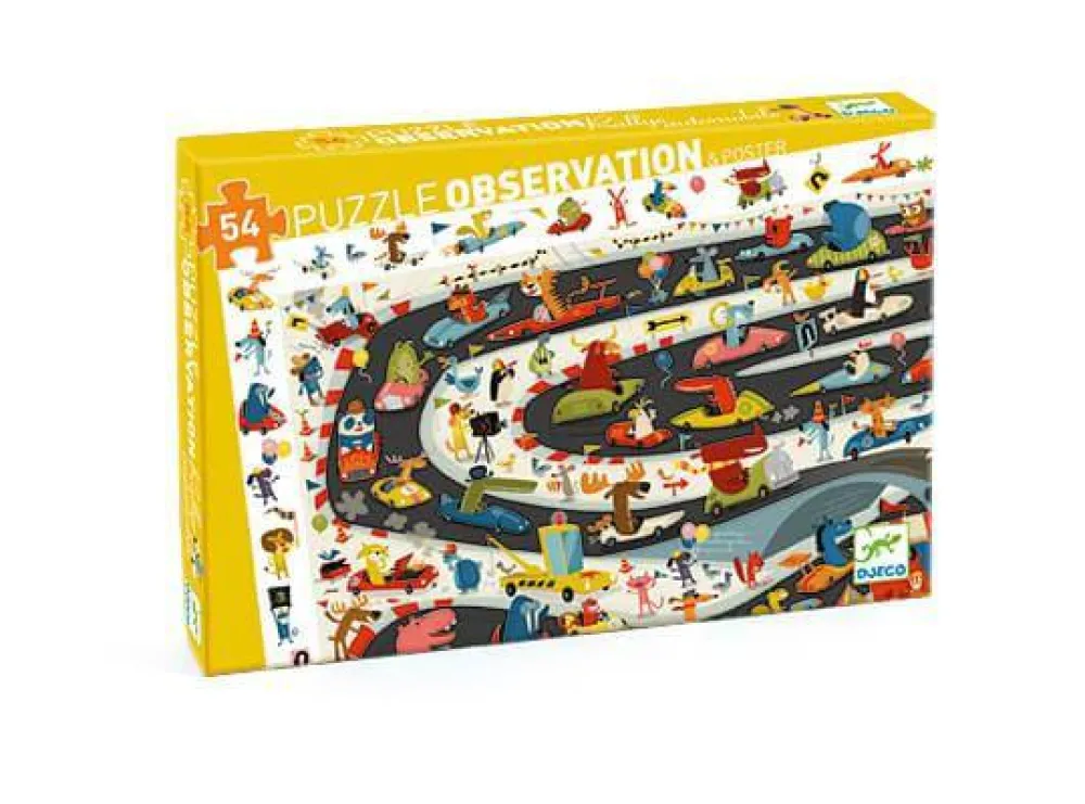 Djeco Puzzle Observación Rally de Coches ·*Niños Puzzles 54 Piezas|Puzzles Djeco