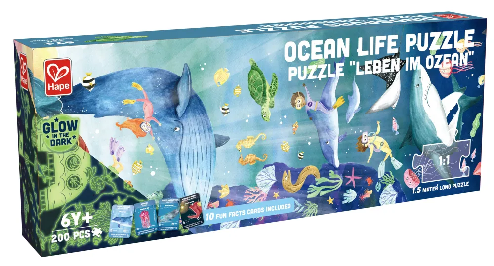 Hape Puzzle Vida Marina 1,5 metros ·*Niños Puzzles 200 Piezas|Puzzles Hape