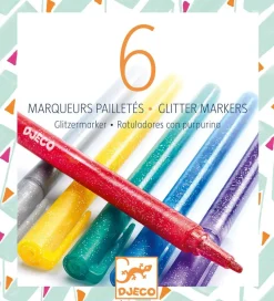 Djeco Rotuladores Purpurina Primarios (6 ud) ·*Niños Bolis, Lápices Y Rotus|Pinturas