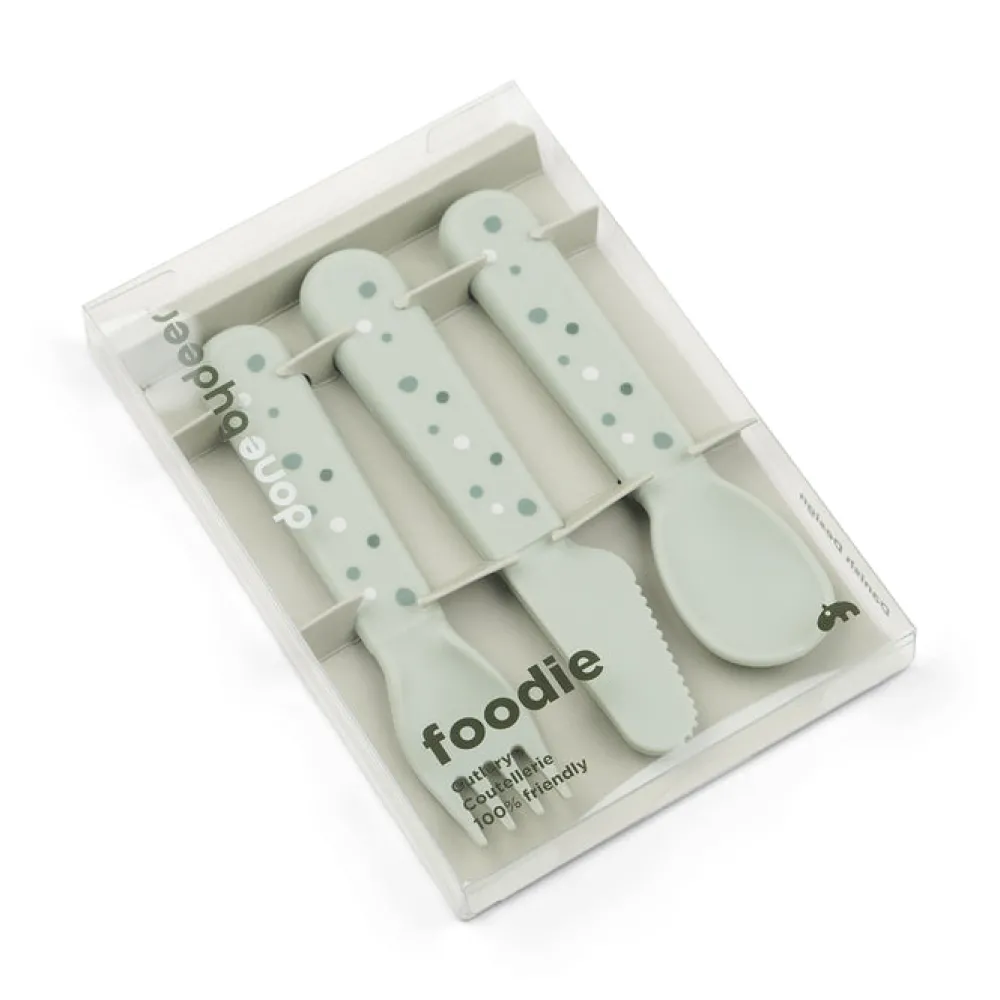 Done by Deer Set cubiertos Happy Dots Green ·* Cubiertos Infantiles