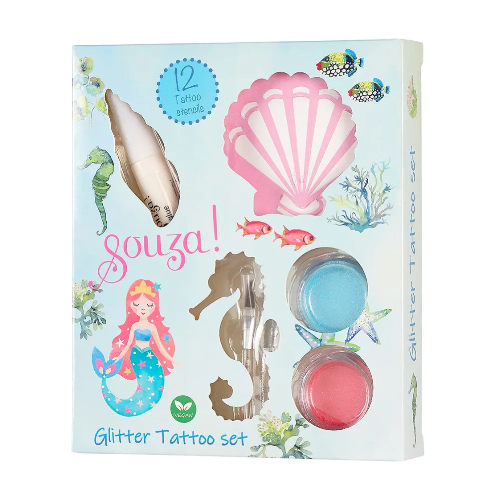 Souza Set tatuajes purpurina Sirenas ·*Niños Maletín De Maquillaje Para Niñas Y Niños|Disfraces Infantiles
