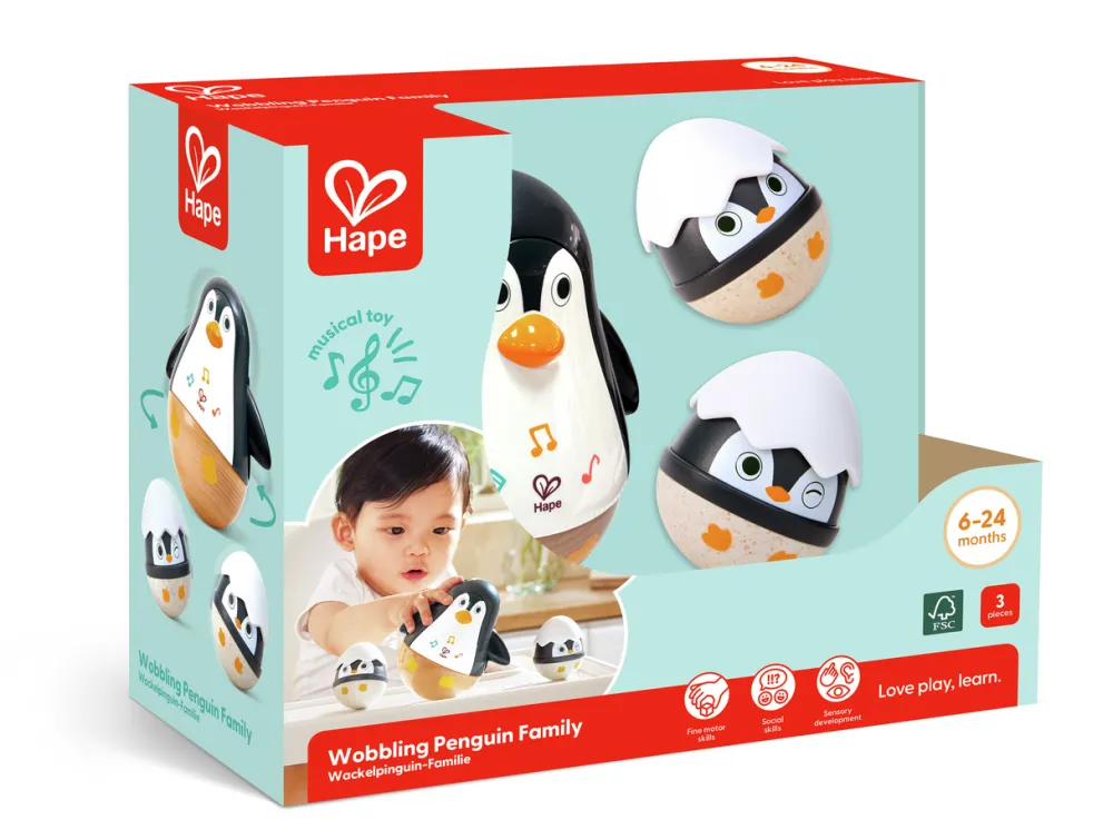 Hape Sonajeros Tentetieso Penguin Family ·*Niños Juguetes De Madera Para Niños|Juguetes De Estimulación Para Bebé