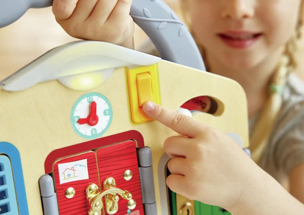 Hape Tablero de juego Bloquea y aprende ·*Niños Juguetes Montessori|Juguetes Y Juegos Motricidad Fina