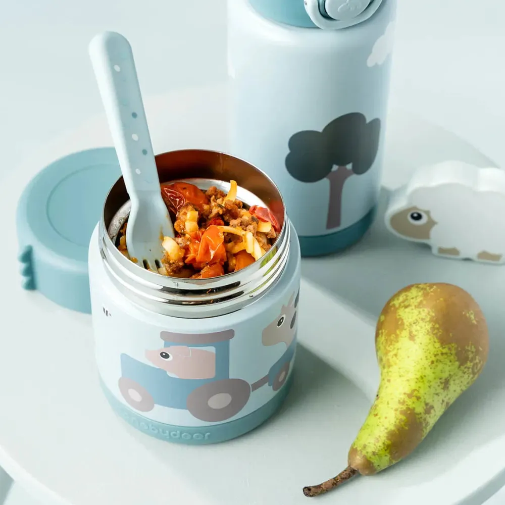 Done by Deer Termo sólidos Tiny Farm Blue ·* Termo Para Comida De Bebés|Botellas De Agua Termo