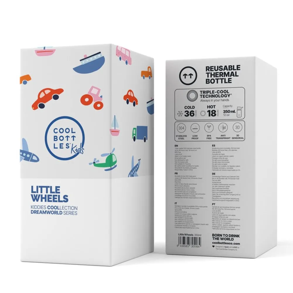 Cool Bottles The Kiddie Bottle - Little Wheels 350ml ·* Botellas De Agua Termo|Botellas De Agua Para El Cole·Botellas Termo