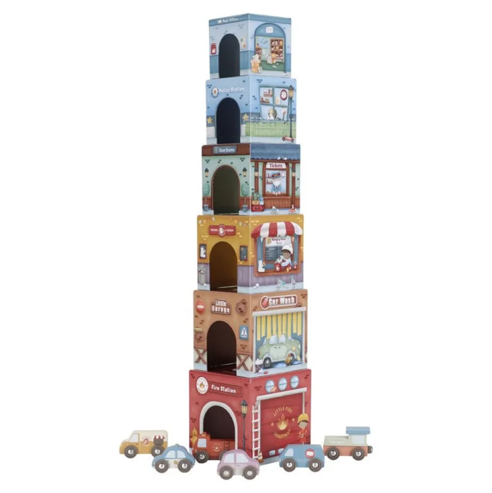 Little Dutch Torre encajable Ciudad con Coches ·*Niños Coches De Madera De Juguete Para Bebés|Coches De Juguete Para Bebés