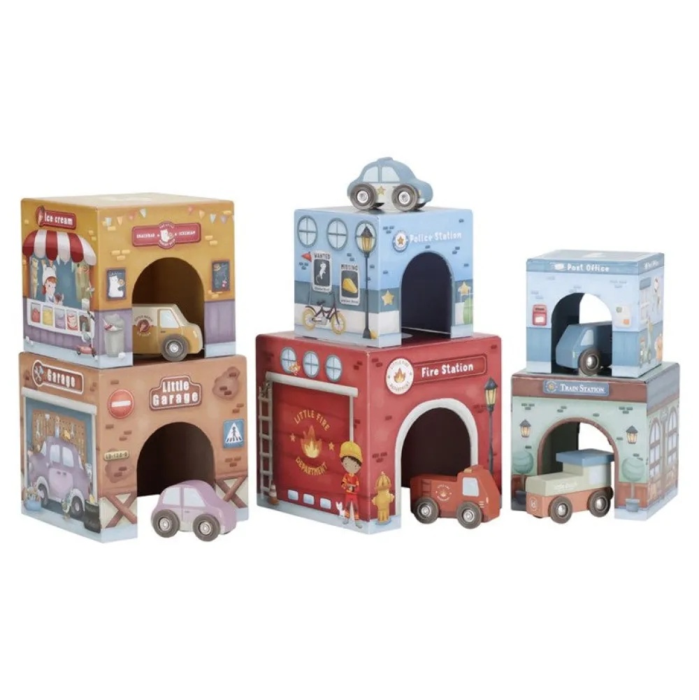 Little Dutch Torre encajable Ciudad con Coches ·*Niños Coches De Madera De Juguete Para Bebés|Coches De Juguete Para Bebés