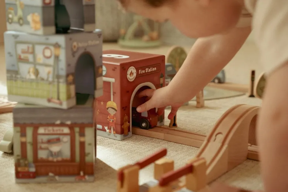 Little Dutch Torre encajable Ciudad con Coches ·*Niños Coches De Madera De Juguete Para Bebés|Coches De Juguete Para Bebés