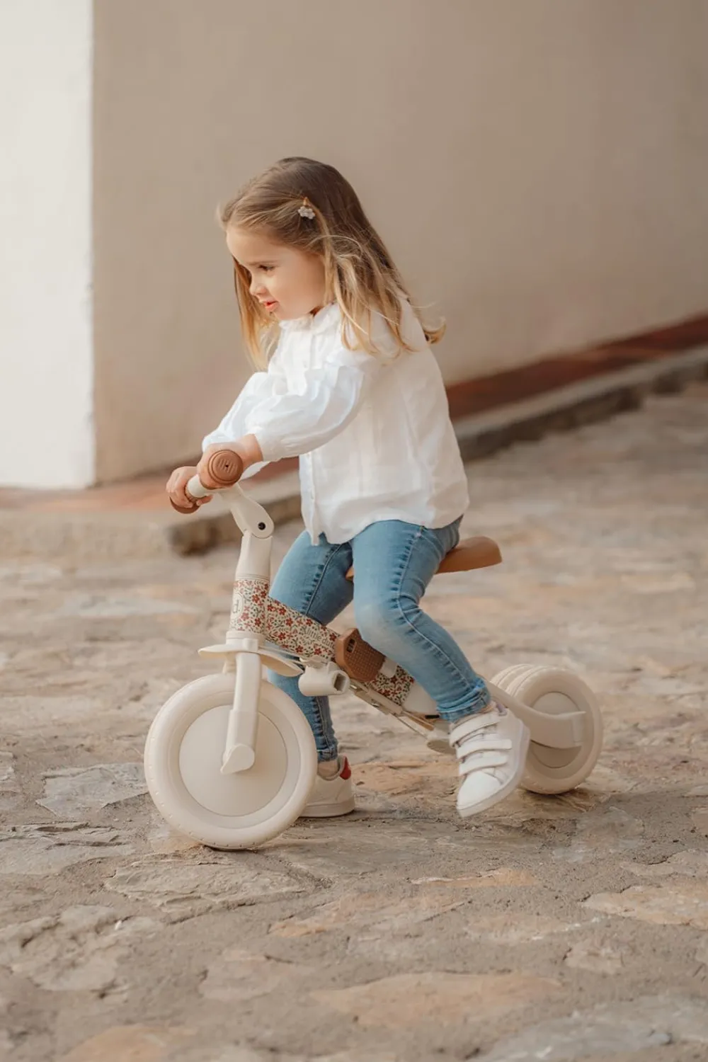 Little Dutch Triciclo con barra Blanco Flores ·*Niños Triciclos Sin Pedales