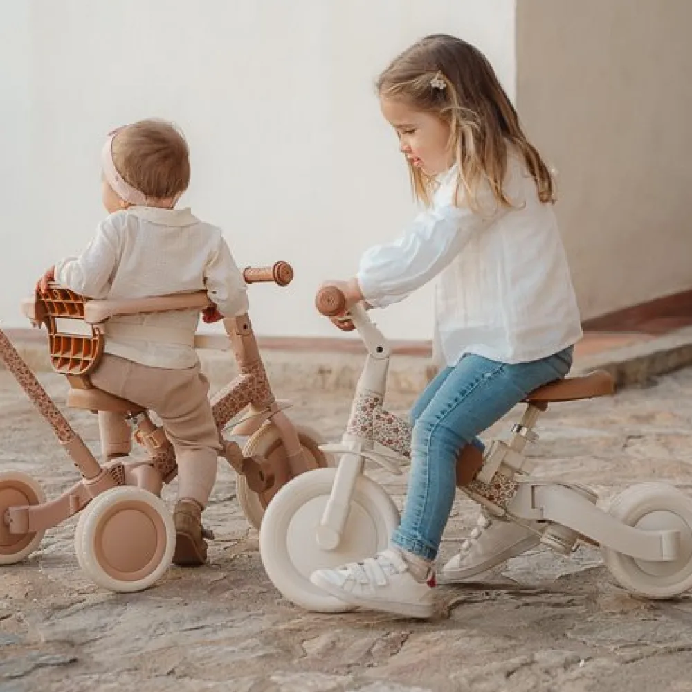 Little Dutch Triciclo con barra Blanco Flores ·*Niños Triciclos Sin Pedales