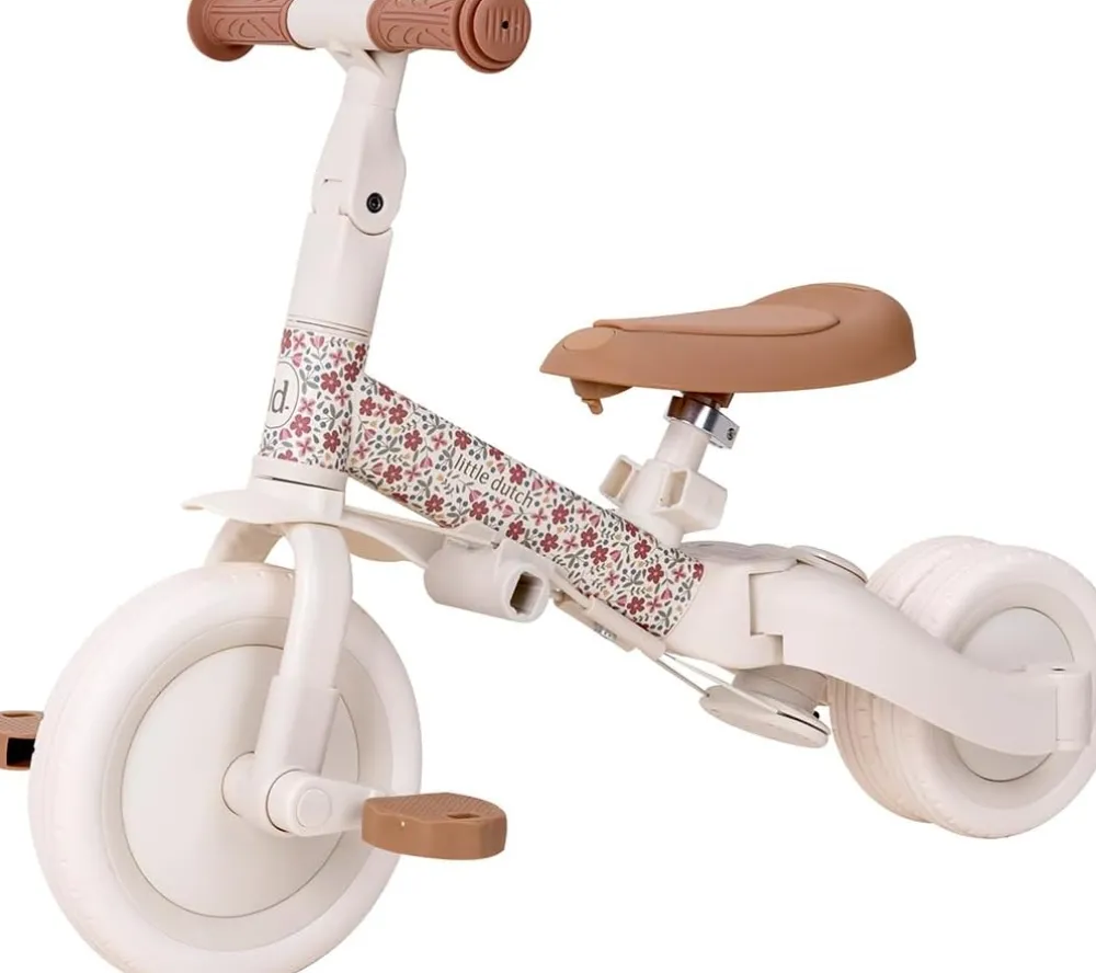 Little Dutch Triciclo con barra Blanco Flores ·*Niños Triciclos Sin Pedales