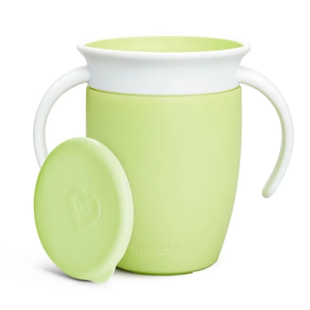 Munchkin Vaso Antiderrame con Asa y Tapa - Miracle 360º Verde ·* Vasitos De Agua Infantiles
