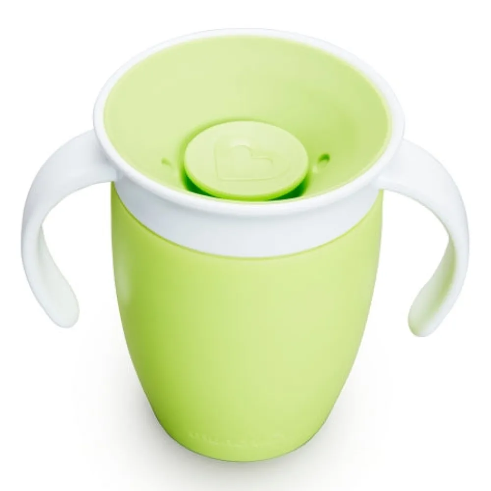Munchkin Vaso Antiderrame con Asa y Tapa - Miracle 360º Verde ·* Vasitos De Agua Infantiles