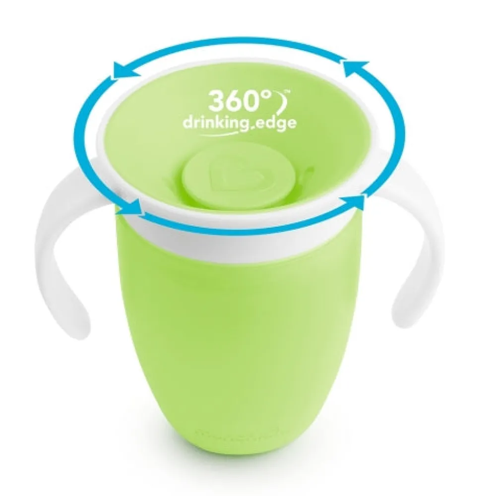 Munchkin Vaso Antiderrame con Asa y Tapa - Miracle 360º Verde ·* Vasitos De Agua Infantiles
