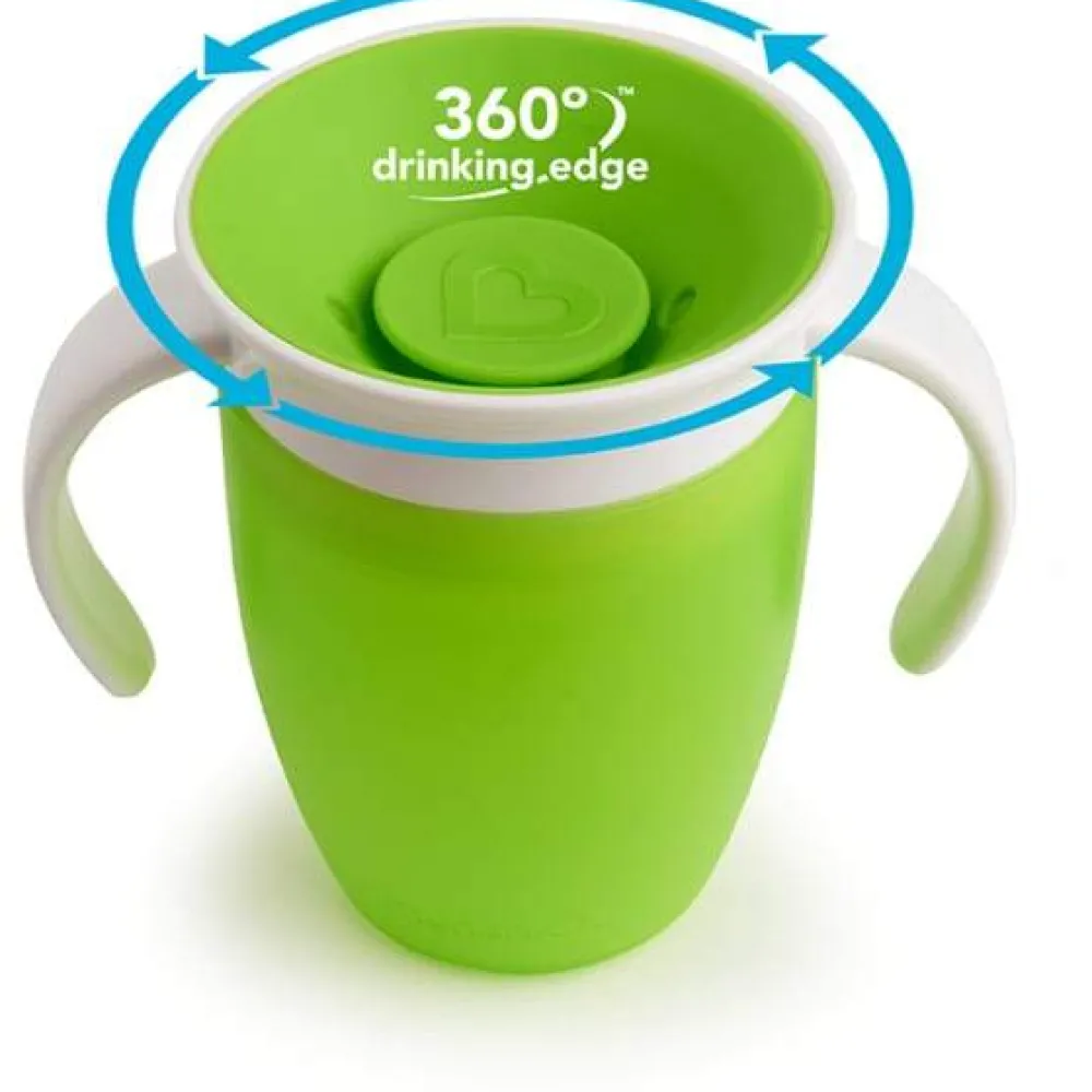 Munchkin Vaso Antiderrame con Asa Miracle 360º Verde Pastel ·* Vasitos De Agua Infantiles