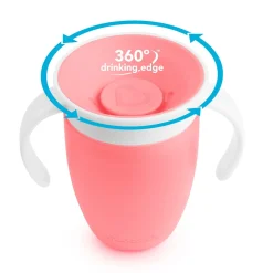Munchkin Vaso Antiderrame con Asa y Tapa - Miracle 360º Rosa Pastel ·* Vasitos De Agua Infantiles