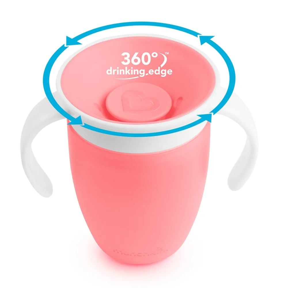 Munchkin Vaso Antiderrame con Asa y Tapa - Miracle 360º Rosa Pastel ·* Vasitos De Agua Infantiles