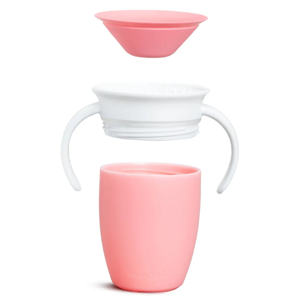 Munchkin Vaso Antiderrame con Asa y Tapa - Miracle 360º Rosa Pastel ·* Vasitos De Agua Infantiles