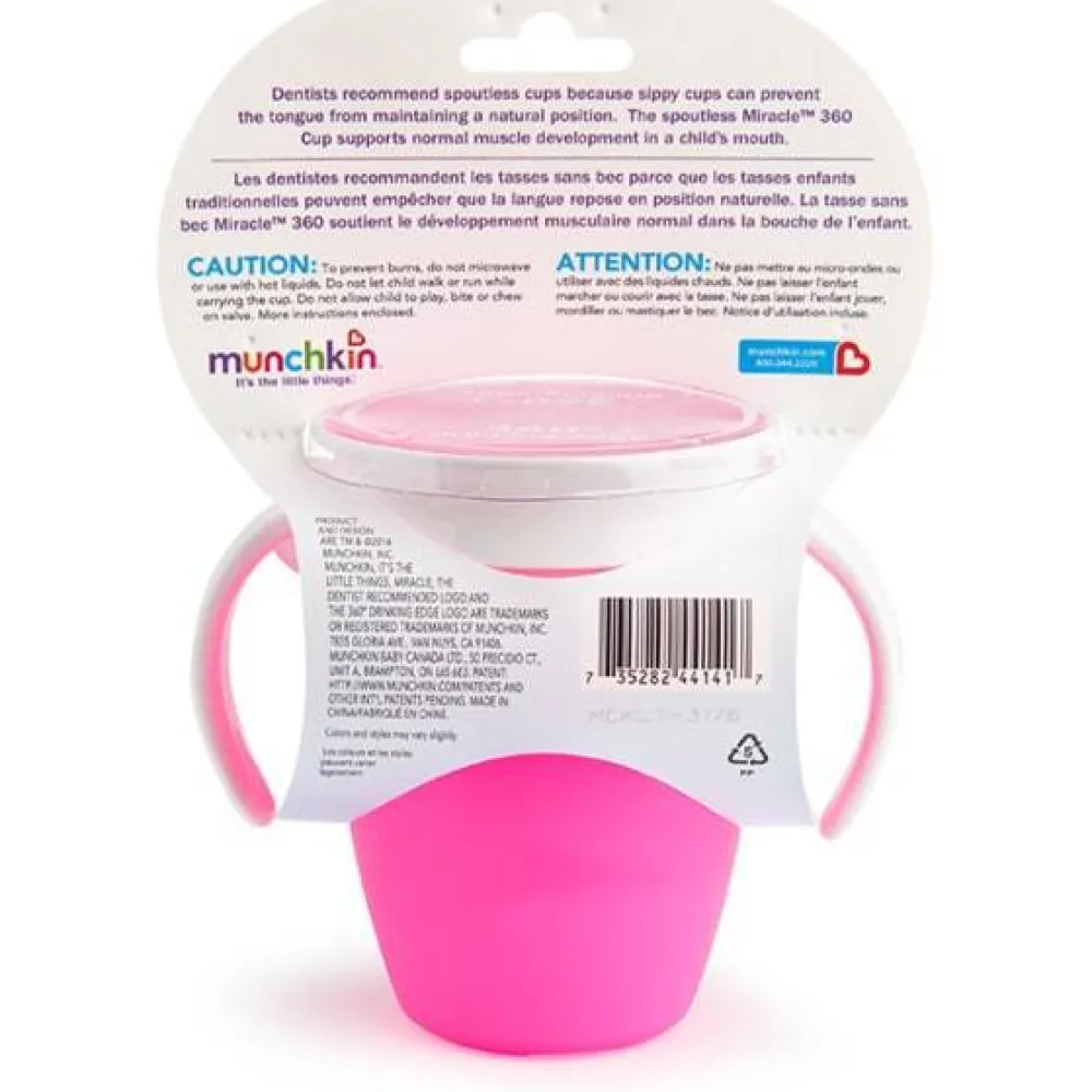 Munchkin Vaso Antiderrame con Asa Miracle 360º Rosa pastel ·* Vasitos De Agua Infantiles