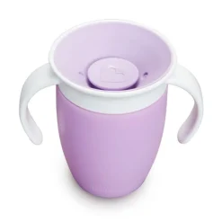 Munchkin Vaso Antiderrame con Asa y Tapa - Miracle 360º Lila ·* Vasitos De Agua Infantiles