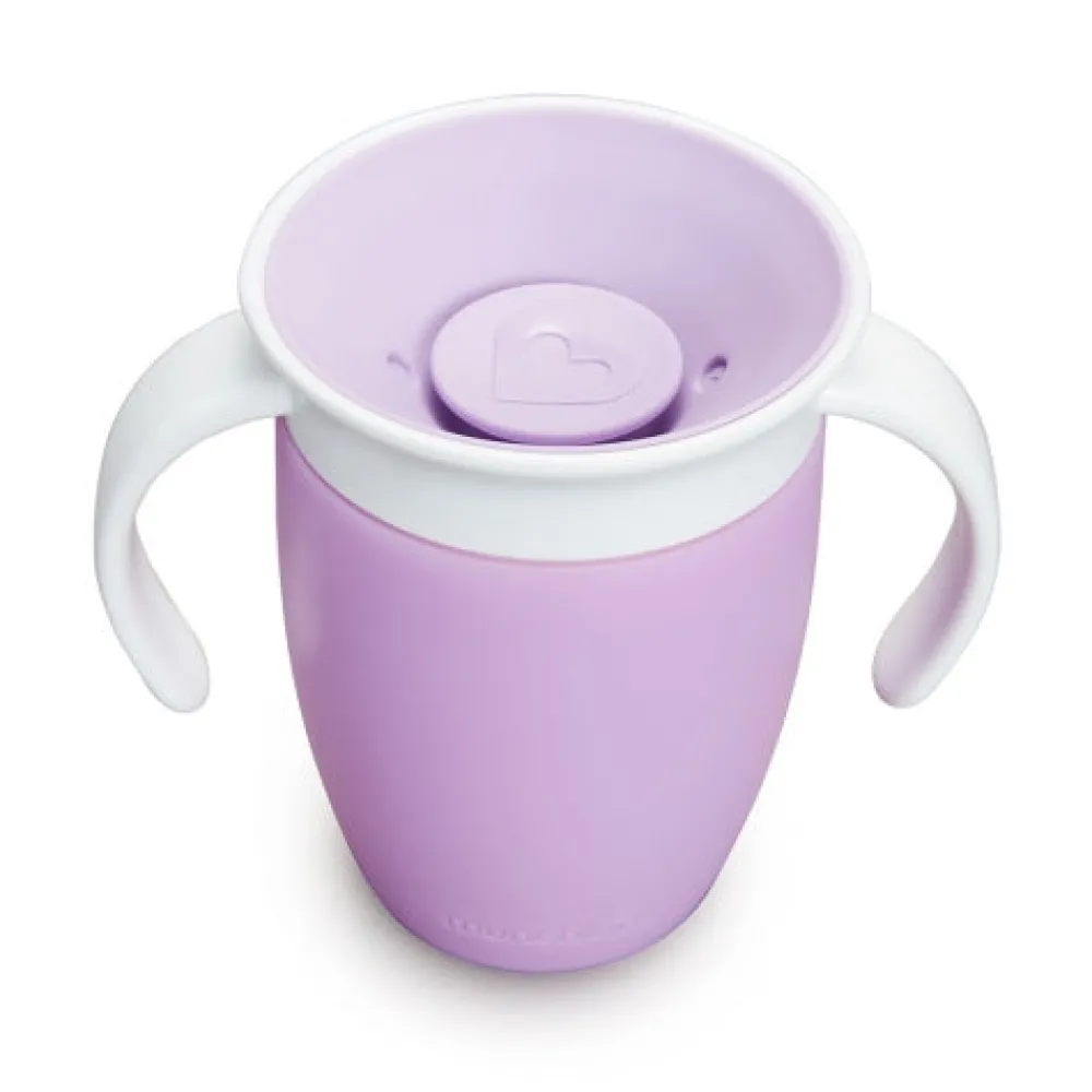 Munchkin Vaso Antiderrame con Asa y Tapa - Miracle 360º Lila ·* Vasitos De Agua Infantiles