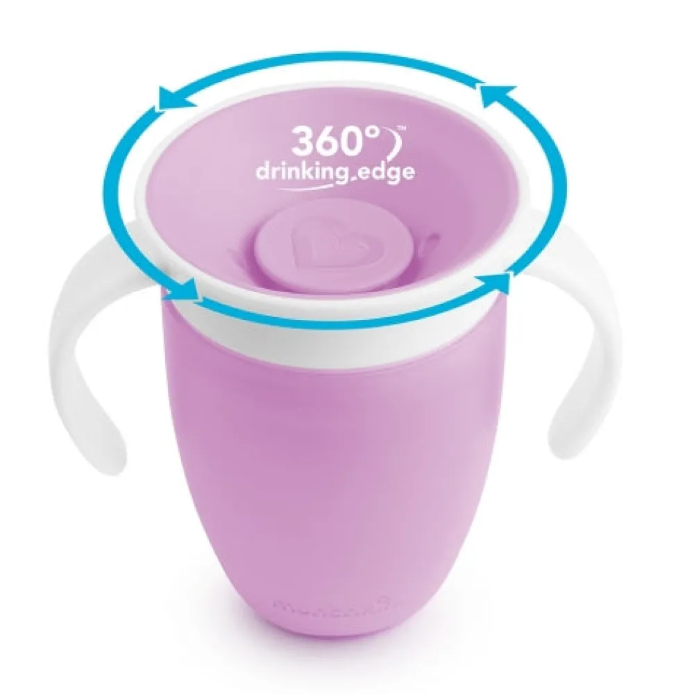 Munchkin Vaso Antiderrame con Asa y Tapa - Miracle 360º Lila ·* Vasitos De Agua Infantiles