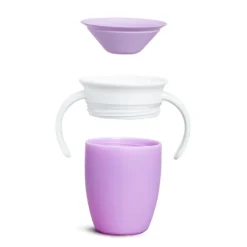 Munchkin Vaso Antiderrame con Asa y Tapa - Miracle 360º Lila ·* Vasitos De Agua Infantiles