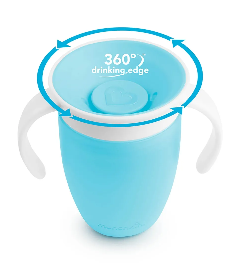 Munchkin Vaso Antiderrame con Asa Miracle 360º Azul pastel ·* Vasitos De Agua Infantiles