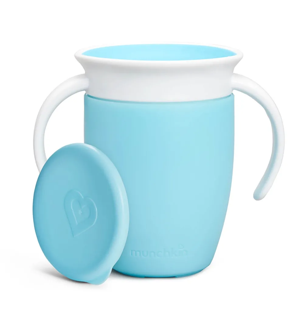 Munchkin Vaso Antiderrame con Asa y Tapa - Miracle 360º Azul ·* Vasitos De Agua Infantiles