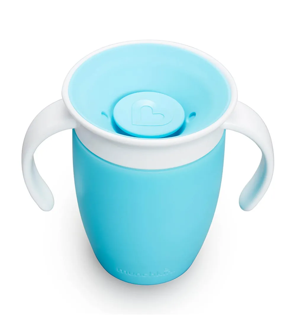 Munchkin Vaso Antiderrame con Asa y Tapa - Miracle 360º Azul ·* Vasitos De Agua Infantiles