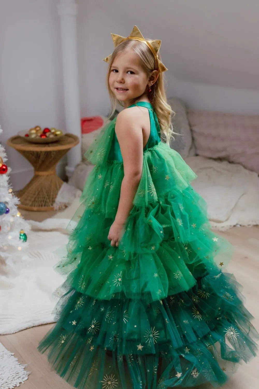 Great Pretenders Vestido Christmas Tree con corona-Varias Tallas*Niños Disfraces Infantiles